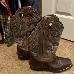 Tony Lama Brown and Purple Heeled Boots